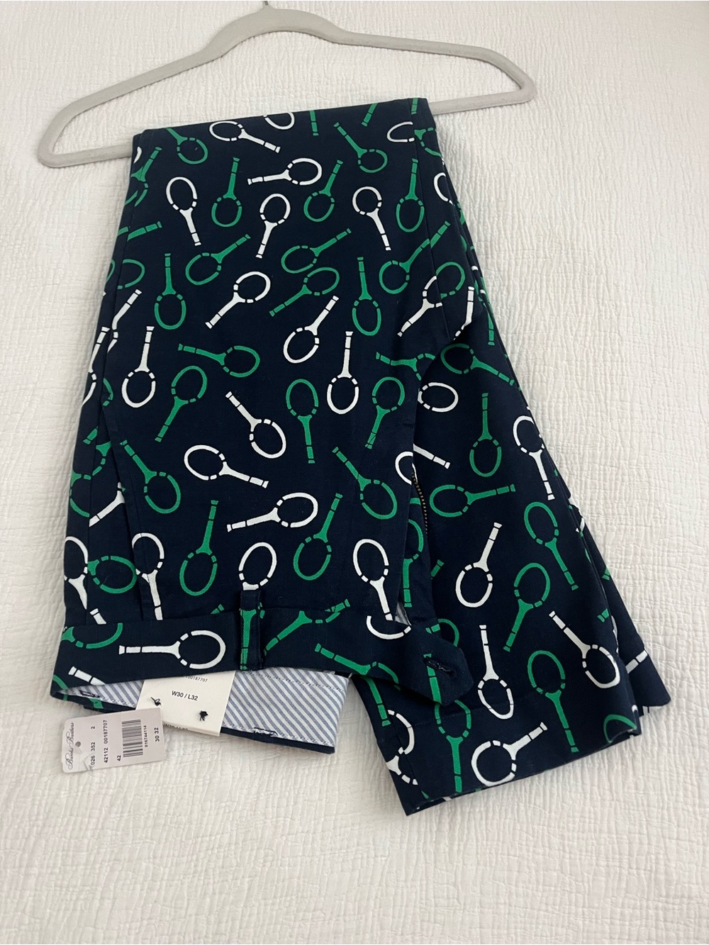 Brooks Brothers Navy Shorts with Green & White Tennis Racket Print